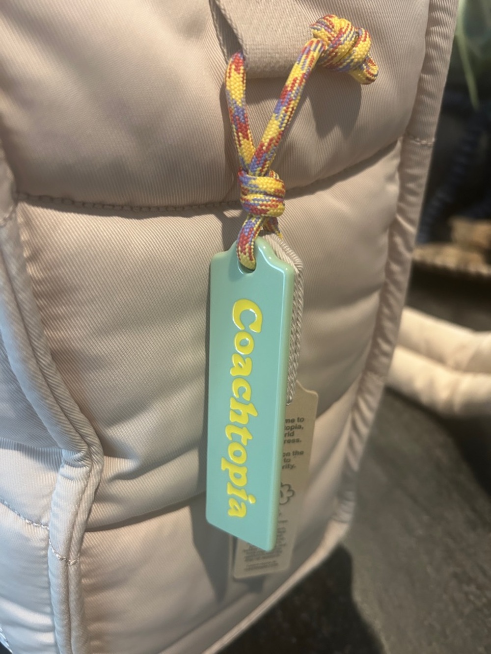 Coach “Let us take a trip” Quilted Cream Tote with Aqua Coachtopia Tag - Picture 2 of 12